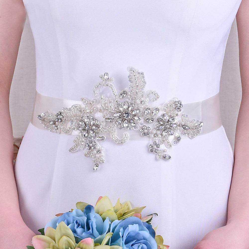 Luxurious Floral Crystal Pearl Bridal Sash