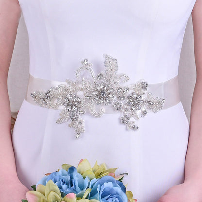 Luxurious Floral Crystal Pearl Bridal Sash