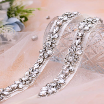 Shimmery narrow rhinestones bridal sash