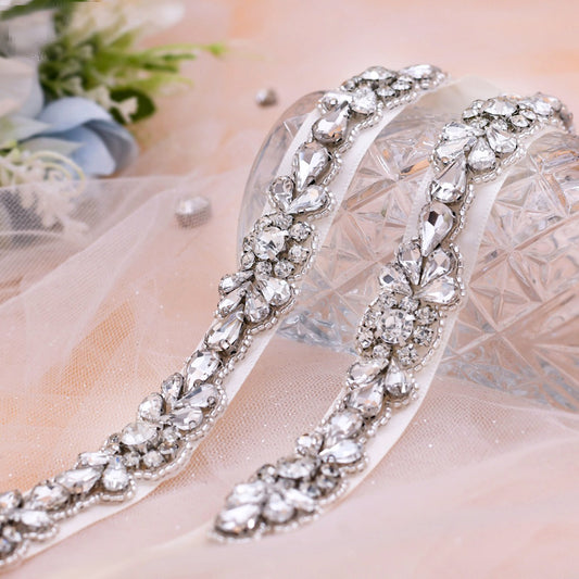 Shimmery narrow rhinestones bridal sash