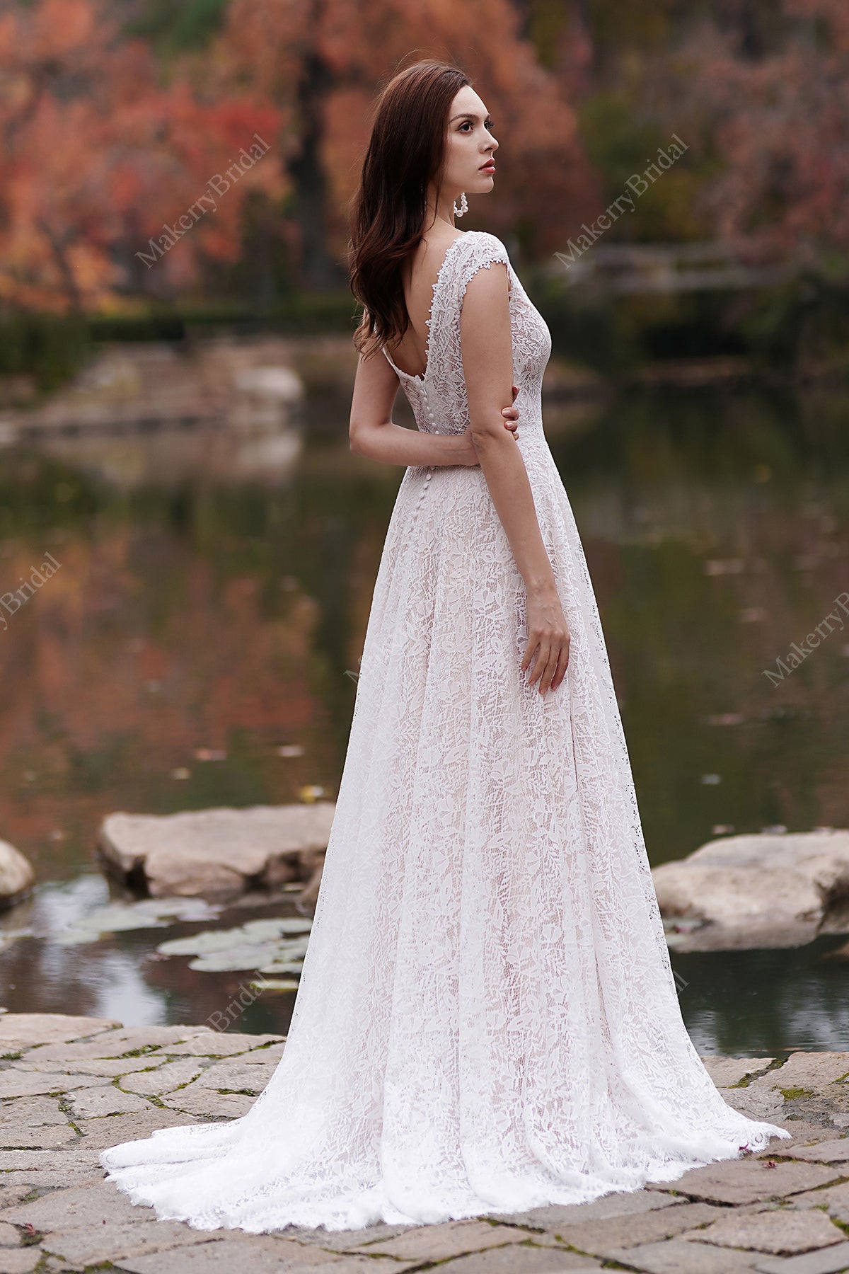 Romantic pink nude beach A-line wedding dress