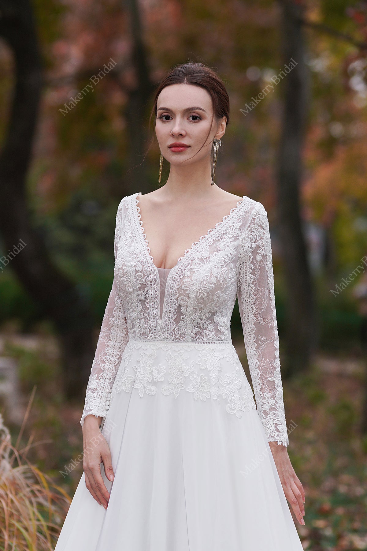 A-Line V-Neck Court Train Chiffon Wedding Dress