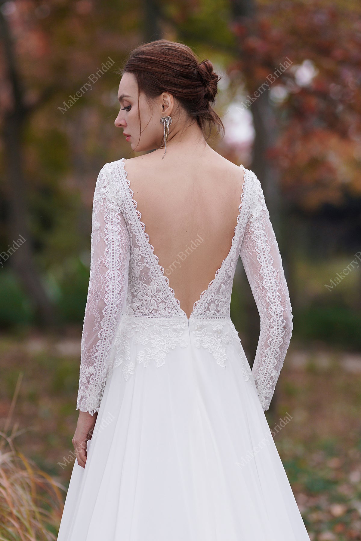 A-Line V-Neck Court Train Chiffon Wedding Dress