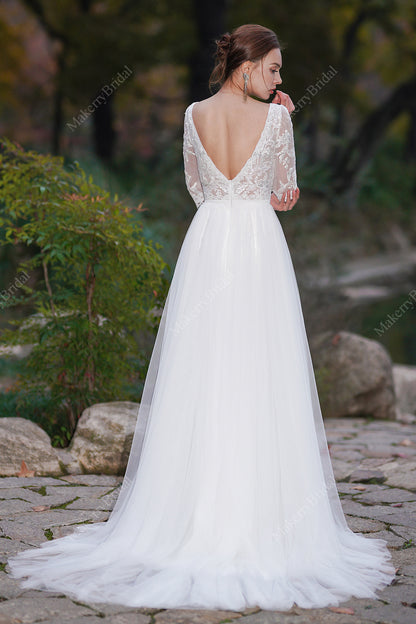 A-Line Boho Wedding Dress With Long Sleeves